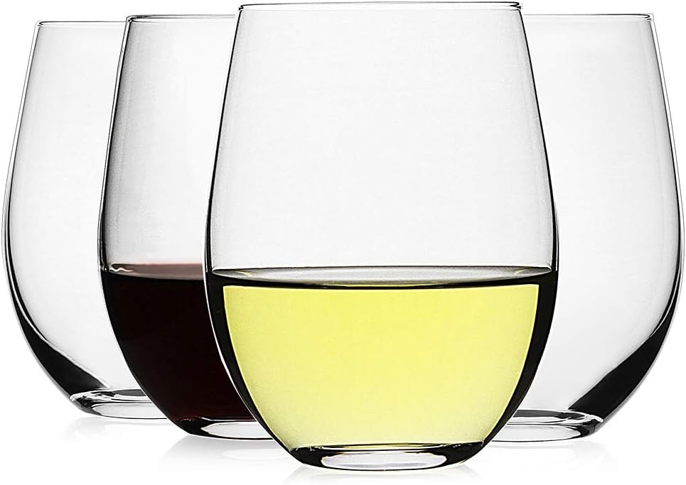 Stemless Wine Glasses Set of 4 - Tumbler 20Oz White review and price